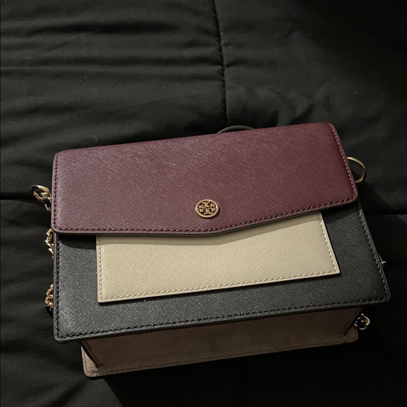 Tory Burch Purple Cream and Black Crossbody Bag